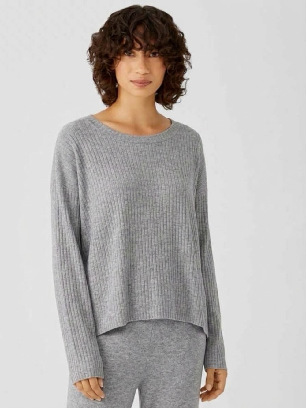 EILEEN FISHER Women's Peruvian Organic Cotton Blend Box-Top Sweater Grey, Medium